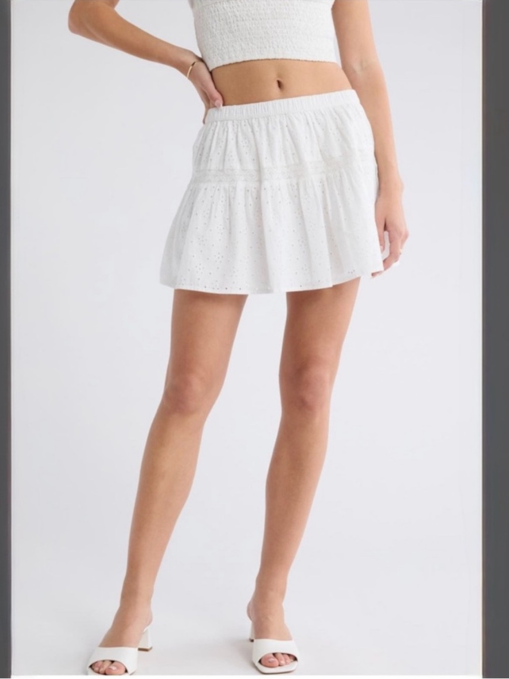 Abound White Eyelet Tiered Mini Skirt Medium NWT